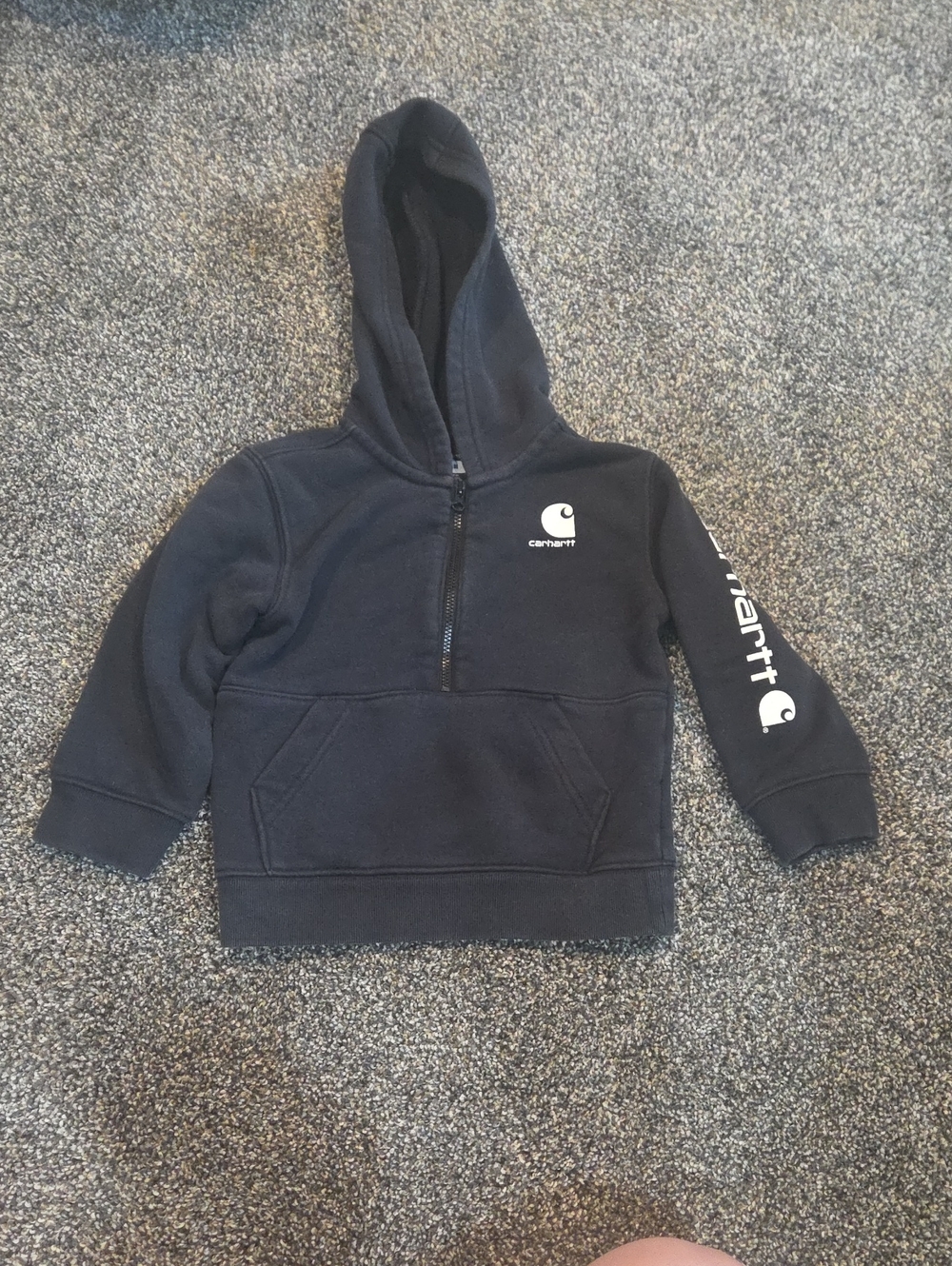 Carhartt Kids Black Half-Zip Hooded Sweatshirt with White Logo